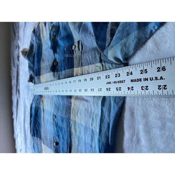 Tommy Bahama Relax Island Modern Fit Plaid Linen Short Sleeve Shirt Large Blue - Picture 7 of 11